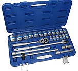 Набір головок 24од. 1/2" (10-32мм+подовжувач125/250+трещ24Т+2ворот+кард) "KING ROY" (024MDA) чемодан