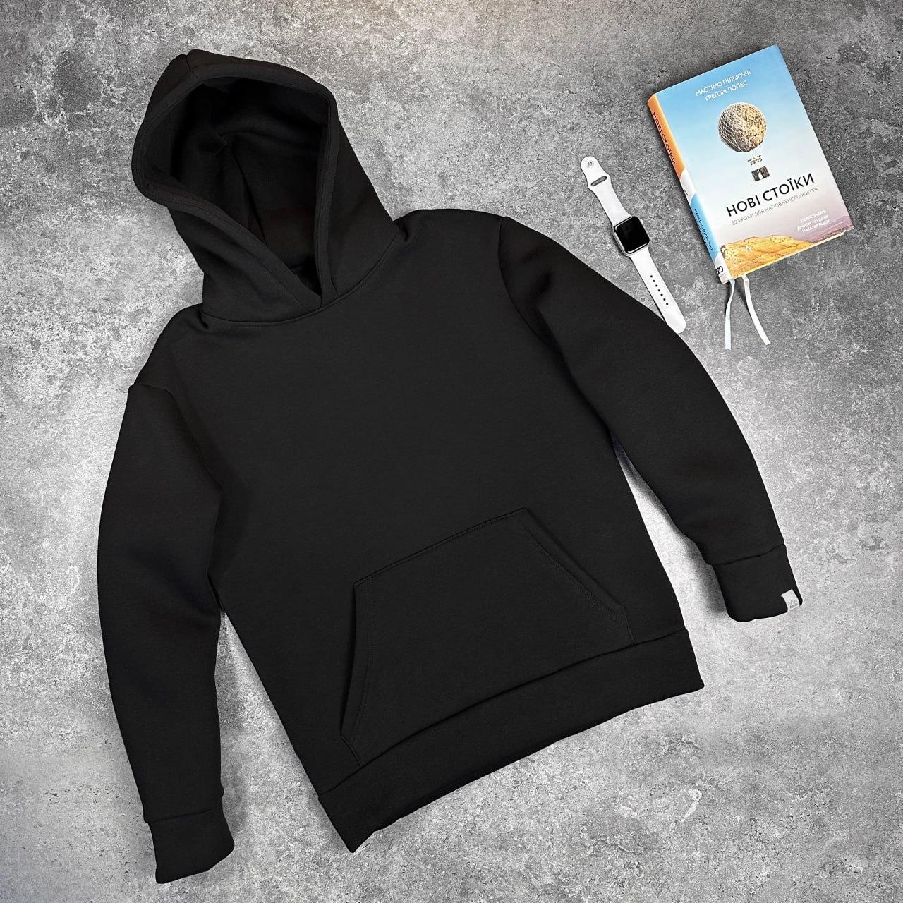 Тепле худі на флісі 008 Чорне S, фото 1