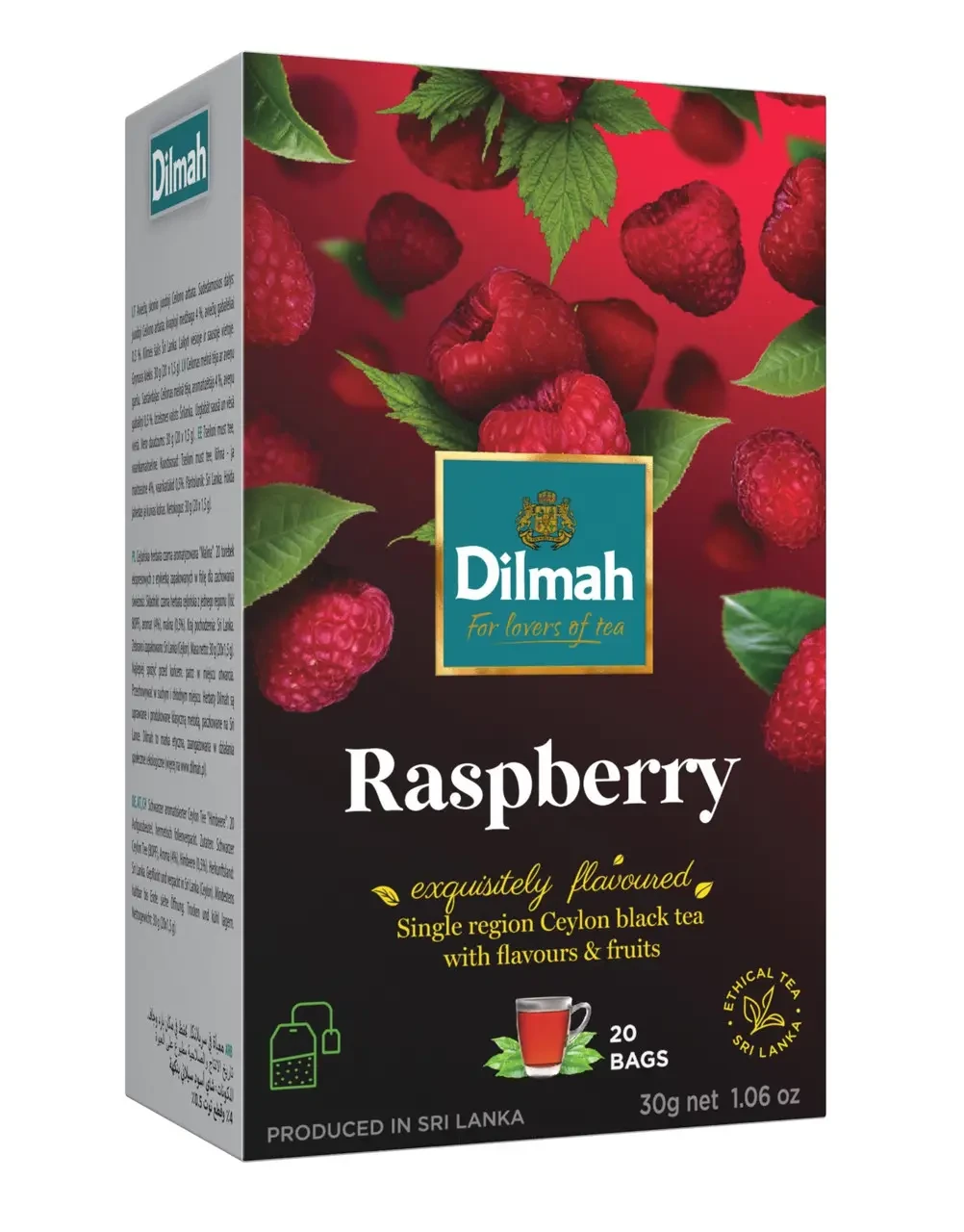 Чай чорний Dilmah Raspberry у пакетиках 20 шт 30г Малина