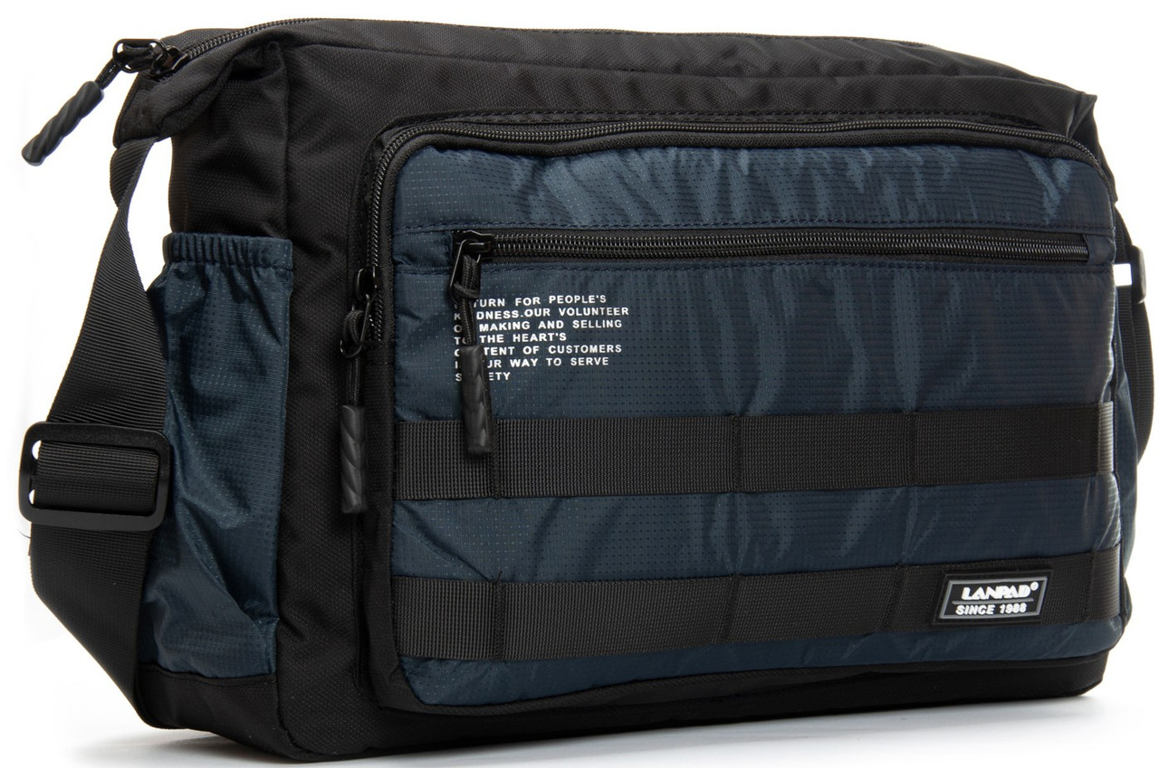Сумка чоловіча тканинна через плече синя текстильна під документи А4 з двома кишенями на блискавці Lanpad 98217