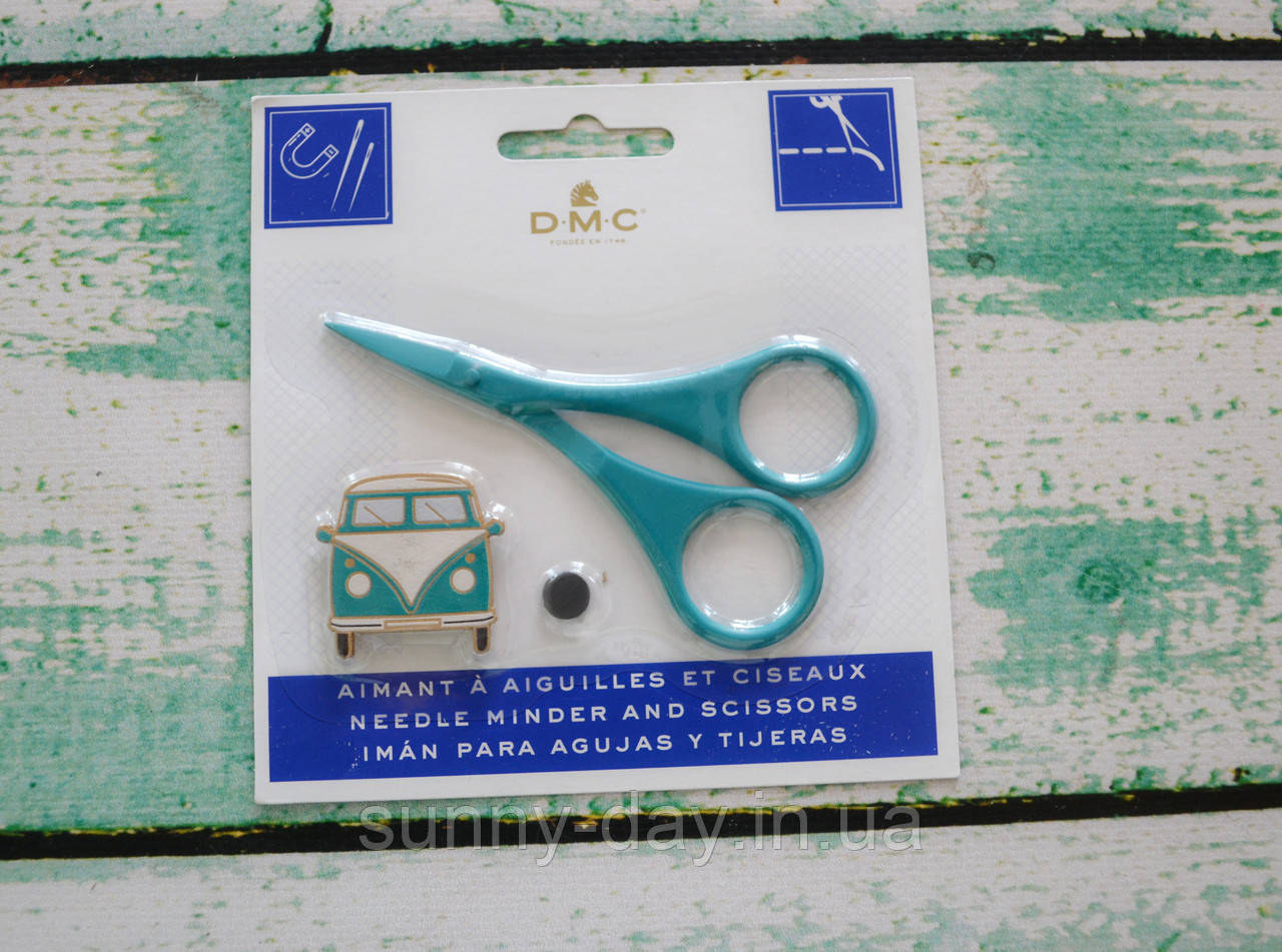 Ножиці для рукоділля DMC у наборі з магнітною гольницею колір - бірюзовий, фото 1
