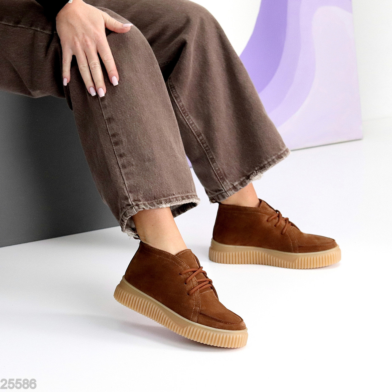 Руді черевики дезерти в стилі casual натуральна замша на потовщеній підошві, фото 1