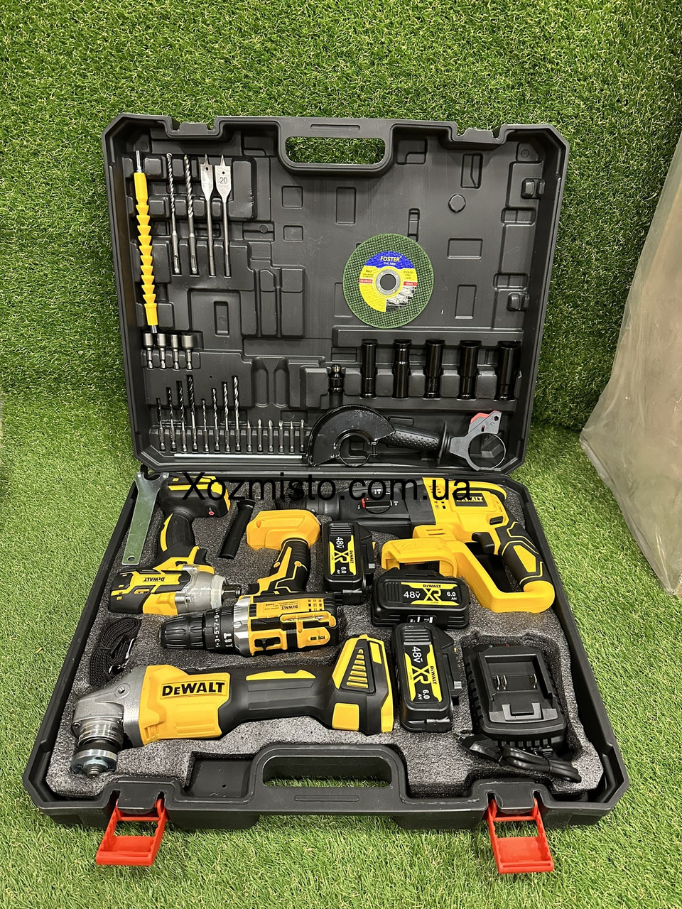 Комплексний набір 4в1 DeWalt 48V (Шуруповерт, Болгарка, Перфоратор, Гайковерт) за набором інструментів, фото 1