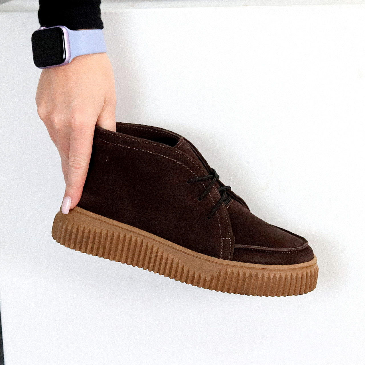 Замшеві черевики дезерти у стилі casual на потовщеній підошві колір Шоколад, фото 1
