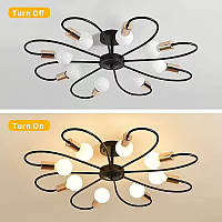 Люстра з лампочками Loft чорна із золотом, сучасний металевий підвіс, для кухні, вітальні чи спальні