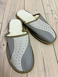 Домашні чоловічі капці із шкіри та овчини розміри від 41 до 46