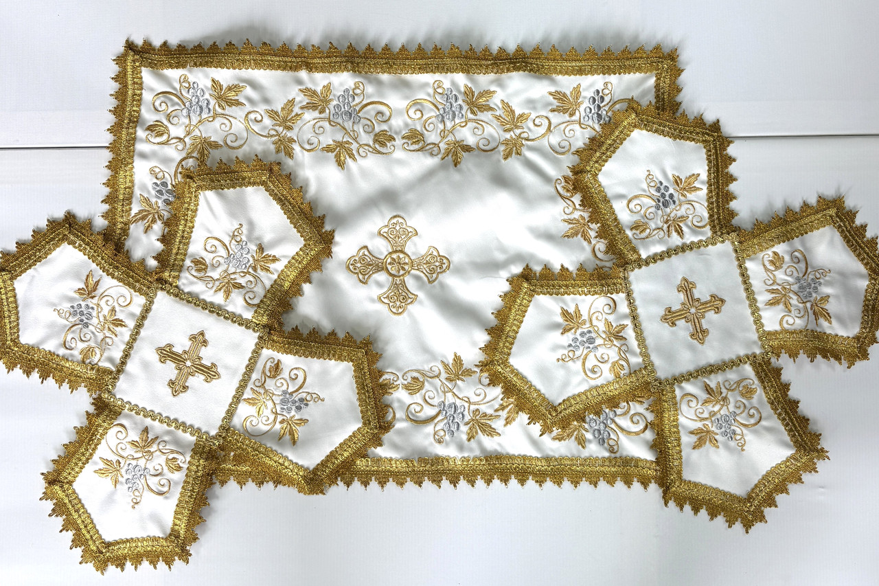 Покрівці та воздух з вишивкою виноградної лози (тканина шовк), фото 1