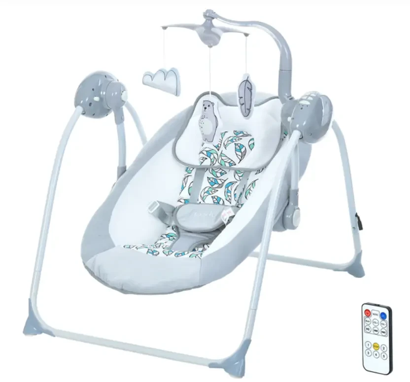 Гойдалка автоматичний заколисуючий шезлонг 1075 TEDDY з пультом сірий, фото 1