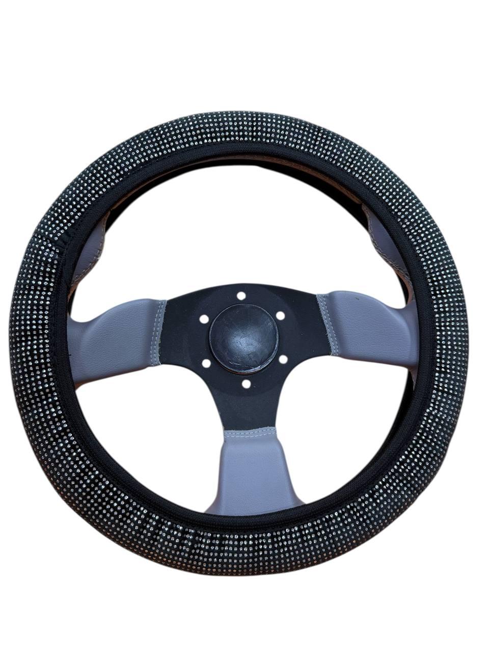 Чохол на кермо хамелеон. Обплетення на кермо чорне білими з камінцями М 37-39