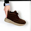 Спортивні замшеві Шоколадні черевики з хутром на бежевій підошві, фото 4