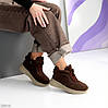 Спортивні замшеві Шоколадні черевики з хутром на бежевій підошві, фото 6