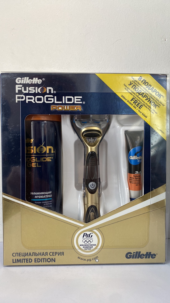 Набір для гоління чоловічий Gillette Fusion Proglide Power Станок 1к + Fusion гель 200 мл + бальзам після 9 мл.Протермінований!!