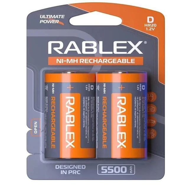 Акумулятор Rablex R20 5500 mAh Ni-MH розмір D (61 × 34 мм) 2 шт