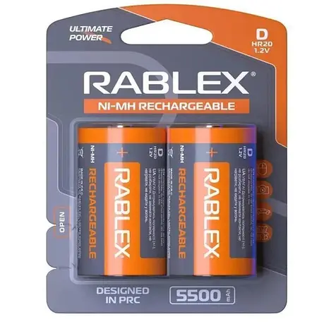 Акумулятор Rablex R20 5500 mAh Ni-MH розмір D (61 × 34 мм) 2 шт, фото 1