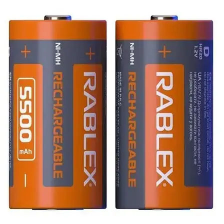 Акумулятор Rablex R20 5500 mAh Ni-MH розмір D (61 × 34 мм) 2 шт, фото 2