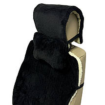 Автомобільна подушка на підголівник з еко-хутра в салон автомобіля Чорна 1 шт, фото 3