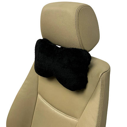 Автомобільна подушка на підголівник з еко-хутра в салон автомобіля Чорна 1 шт, фото 1