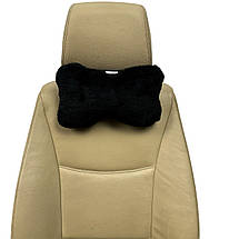 Автомобільна подушка на підголівник з еко-хутра в салон автомобіля Чорна 1 шт, фото 2