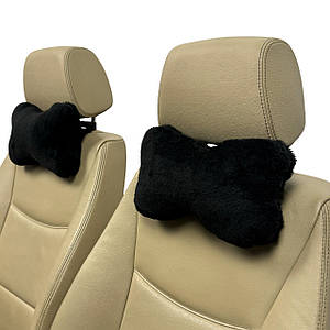 Автомобільні подушки на підголівник з еко-хутра в салон автомобіля Чорні 2 шт