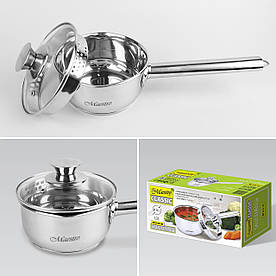 Ковш із кришкою Maestro MR-3510-14S, Ø14 см, 1.0 л, нержавіюча сталь, термоакумулююче дно, шкала об’єму