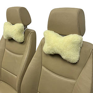 Автомобільні подушки на підголівник з еко-хутра в салон автомобіля Лимонні 2 шт