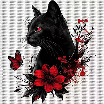 Набір для вишивання за нанесеною на канву схемою "Black cat".AIDA 16CT printed, 30*30 см