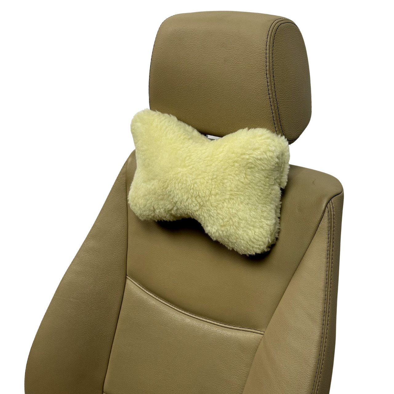 Автомобільна подушка на підголівник з еко-хутра в салон автомобіля Лимонна 1 шт
