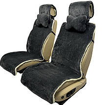 Автомобільні подушки на підголівник з еко-хутра в салон автомобіля Сірі 2 шт, фото 4