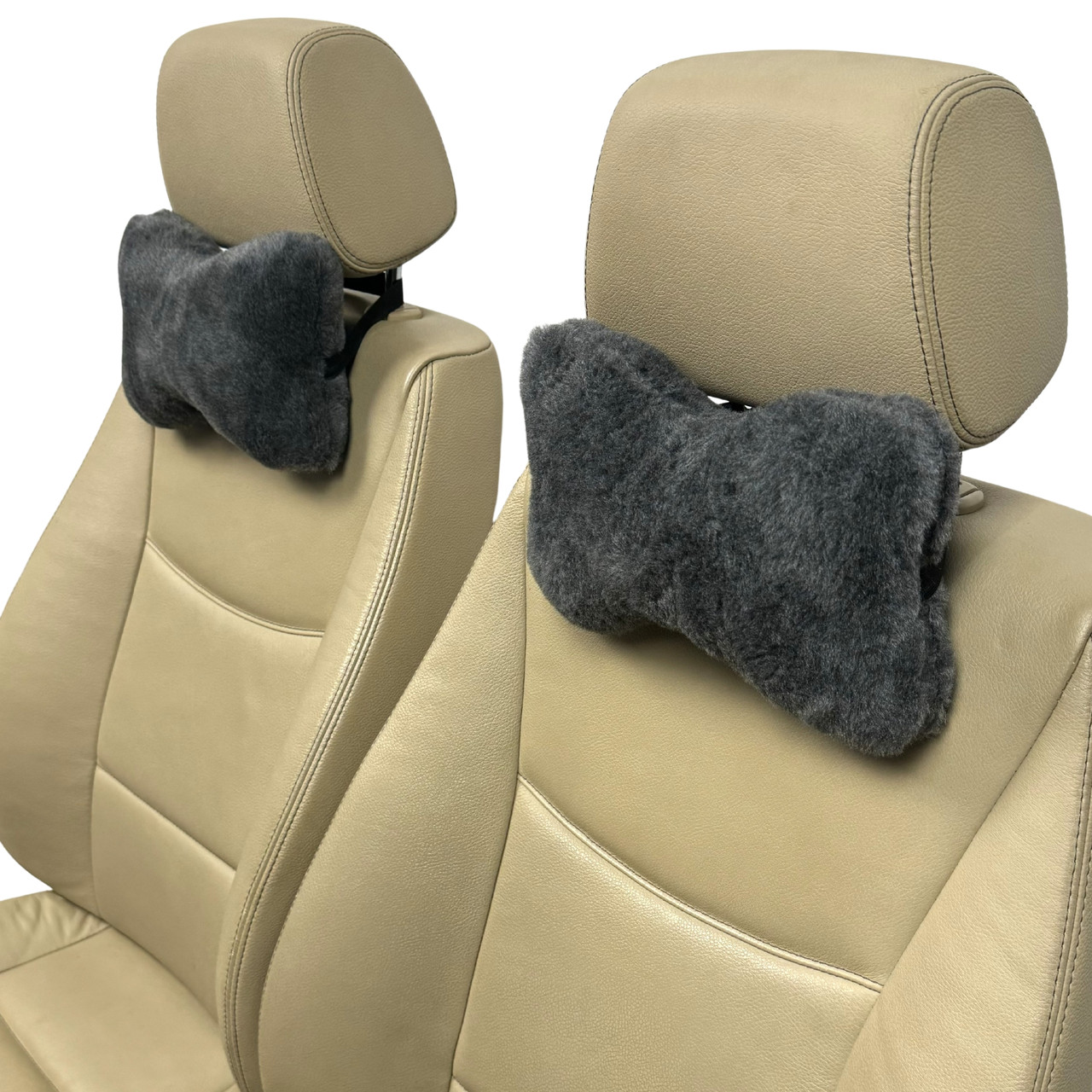 Автомобільні подушки на підголівник з еко-хутра в салон автомобіля Сірі 2 шт