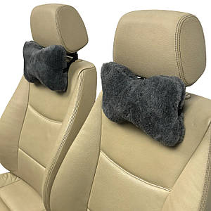 Автомобільні подушки на підголівник з еко-хутра в салон автомобіля Сірі 2 шт