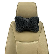 Автомобільна подушка на підголівник з еко-хутра в салон автомобіля Сіра 1 шт, фото 2