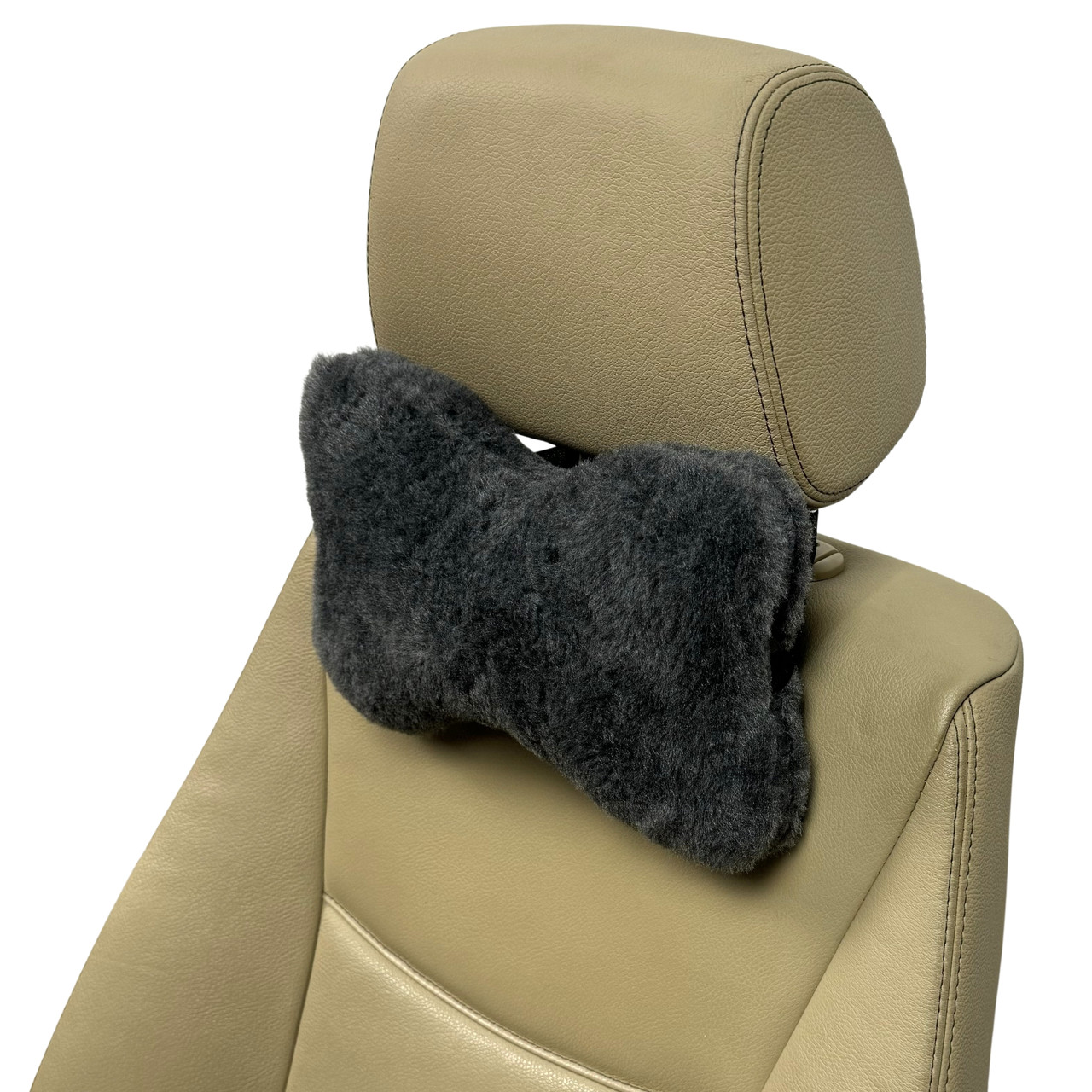 Автомобільна подушка на підголівник з еко-хутра в салон автомобіля Сіра 1 шт