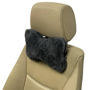 Автомобільна подушка на підголівник з еко-хутра в салон автомобіля Сіра 1 шт