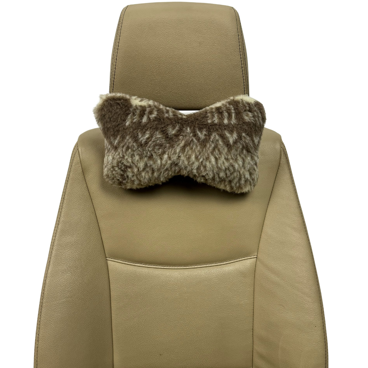 Автомобільна подушка на підголівник з еко-хутра в салон автомобіля принт "Олені"  1 шт