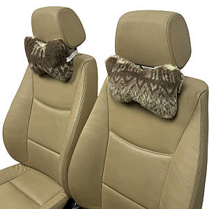 Автомобільні подушки на підголівник з еко-хутра в салон автомобіля принт "Олені" 2 шт