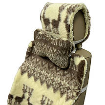 Автомобільна подушка на підголівник з еко-хутра в салон автомобіля принт "Олені"  1 шт, фото 2