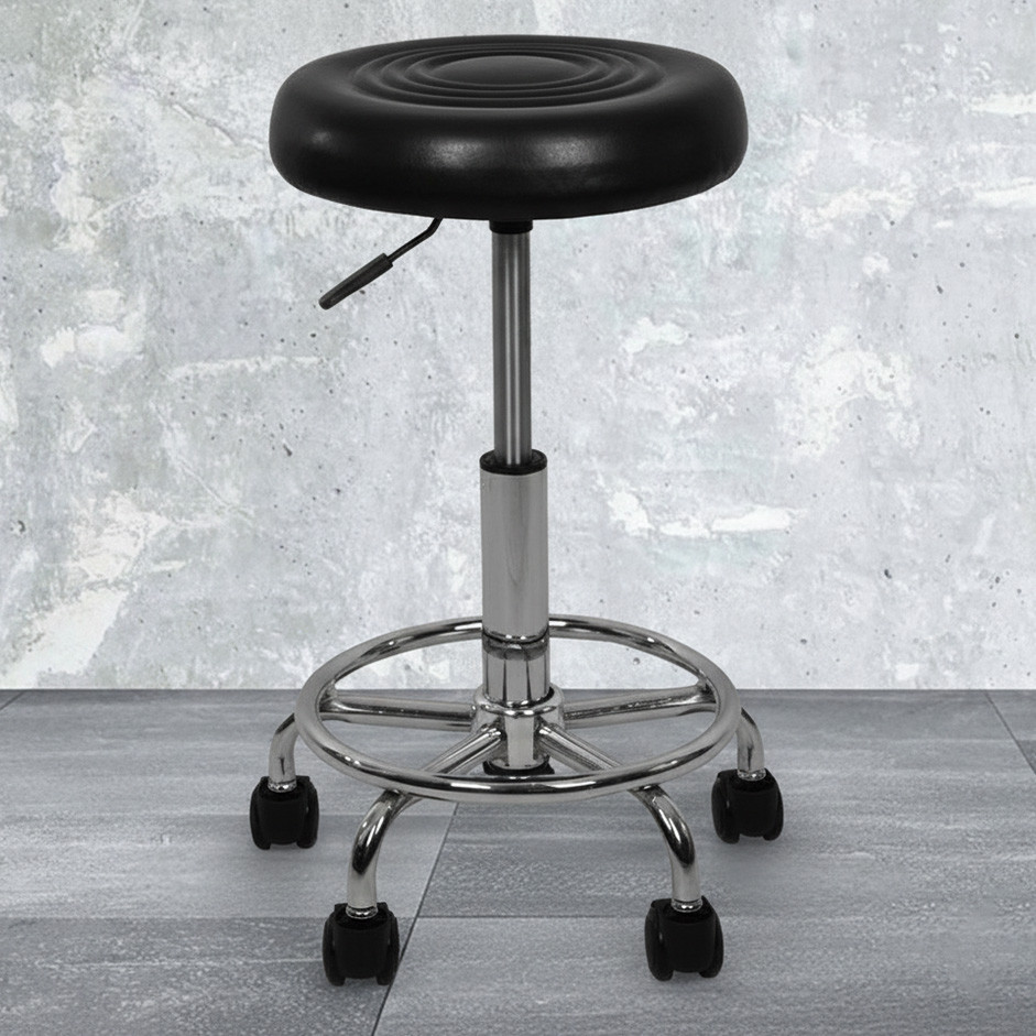 Барний табурет (барний стілець) круглий на колесах Bonro B-493 чорний екошкіра з регулюванням висоти для кухні, бару, салону