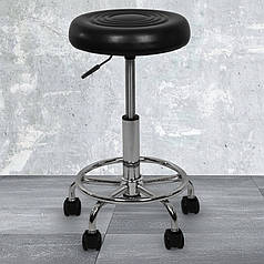 Барний табурет (барний стілець) круглий на колесах Bonro B-493 чорний екошкіра з регулюванням висоти для кухні, бару, салону