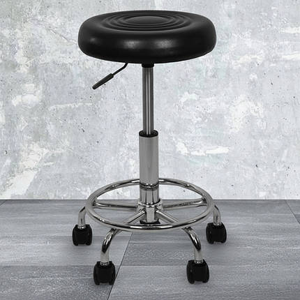 Барний табурет (барний стілець) круглий на колесах Bonro B-493 чорний екошкіра з регулюванням висоти для кухні, бару, салону, фото 1