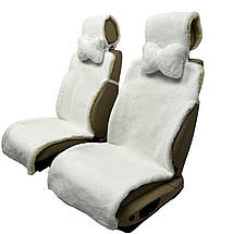 Автомобільні подушки на підголівник з еко-хутра в салон автомобіля Білі 2 шт, фото 5