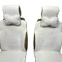 Автомобільні подушки на підголівник з еко-хутра в салон автомобіля Білі 2 шт, фото 3