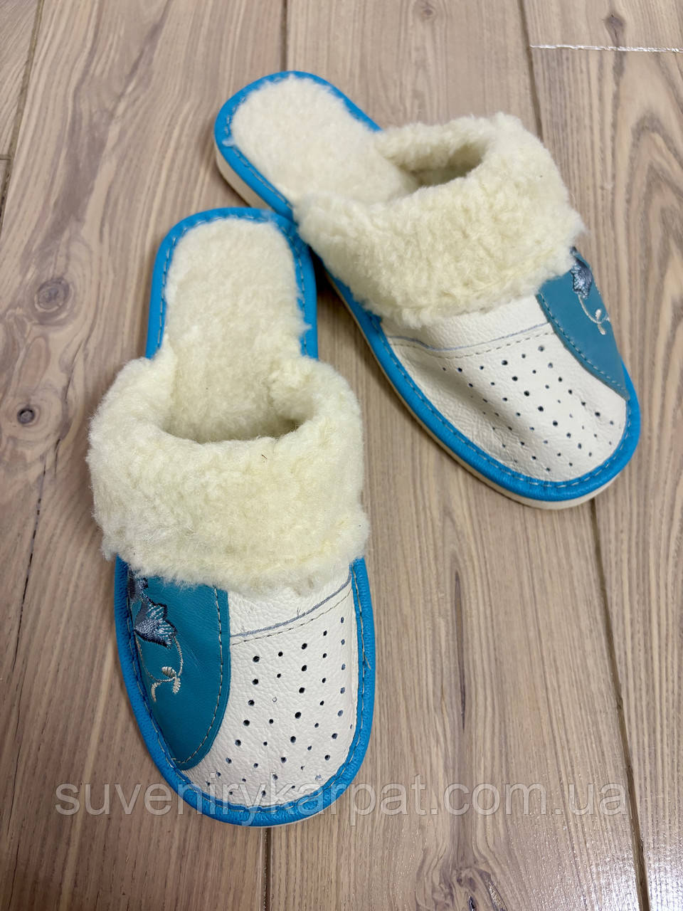 Домашні шкіряні жіночі тапочки з овечої вовни розмір 38, фото 1