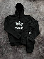 Чоловічий чорний спортивний костюм Adidas зимовий тринитка на флісі двійка,Теплий костюм Адідас чорного кольору на зиму Худі Штани