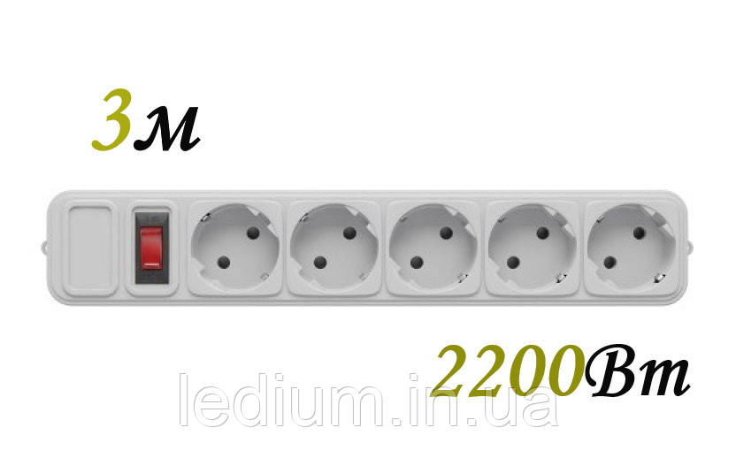 Мережевий фільтр 5 розеток 3 метри