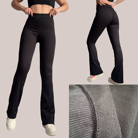 Лосіни кльош в рубчик НА ФЛІСІ мод 093 чорні, фото 1