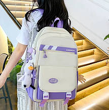 Шкільний набір з рюкзаком LANSHIYA 4 в 1 Фіолетовий з білим 1354, фото 4