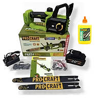 Акумуляторна безщіткова пила для дому Procraft PKA34, 1АКБ 3А/год і зарядний пристрій, 2 шини/ланцюг 25/30см, Гарантія 3 роки