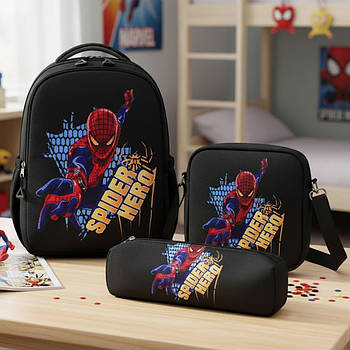 Шкільний рюкзак із сумкою і пеналом 38х29х15см, Людина павук / Шкільний набір сумок / Портфель в школу