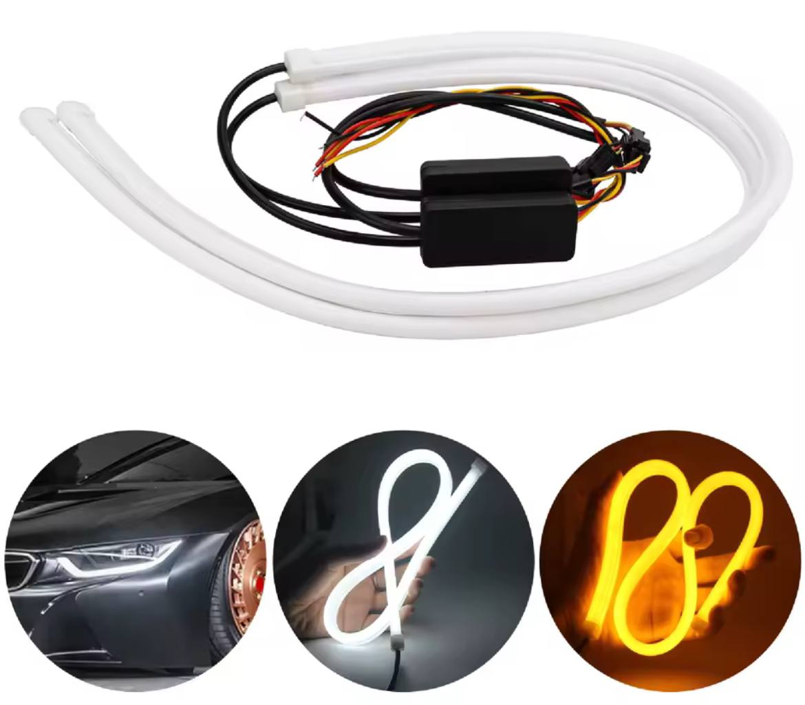 Гнучкі денні ходові вогні - 45 см з функцією поворота 12v (комплект 2-шт) | Дхо білий + жовтий колір drl, фото 1