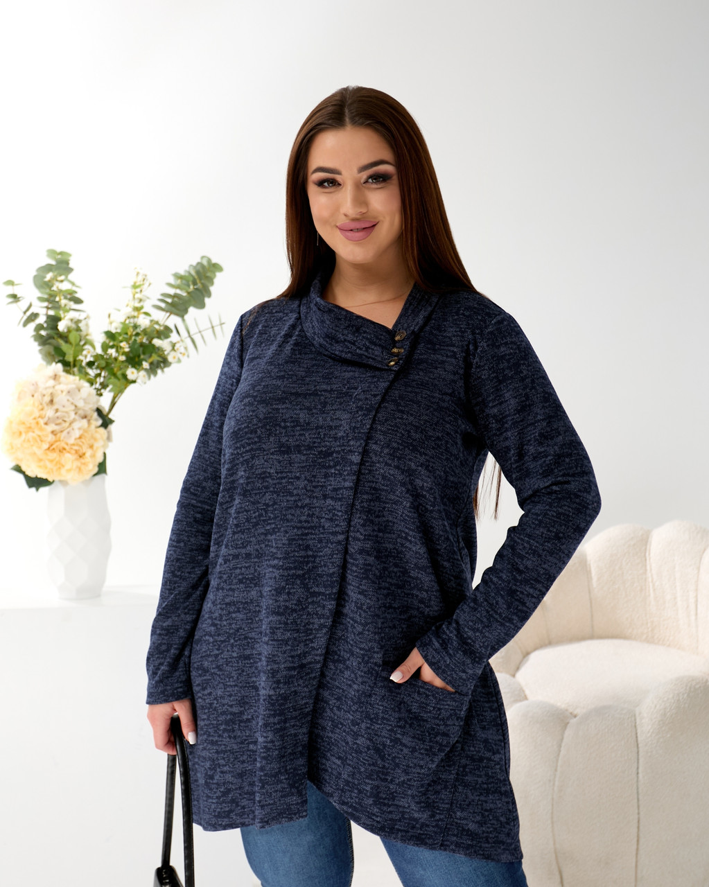 Стильна туніка з ангори софт Віола синій джинс (54-72), фото 1